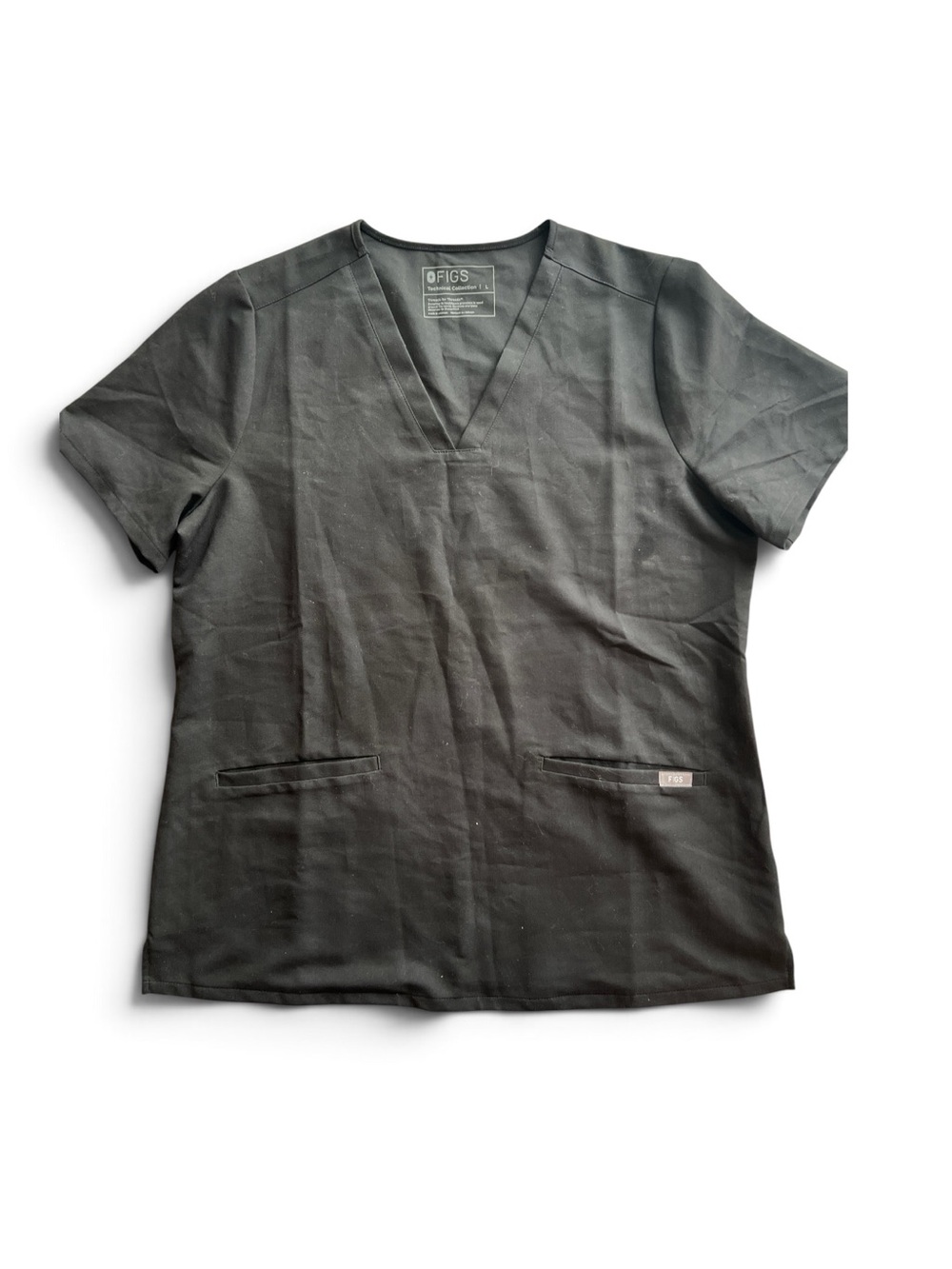 Figs Women's Short Sleeve V-Neck Scrub Top in Black Sz L